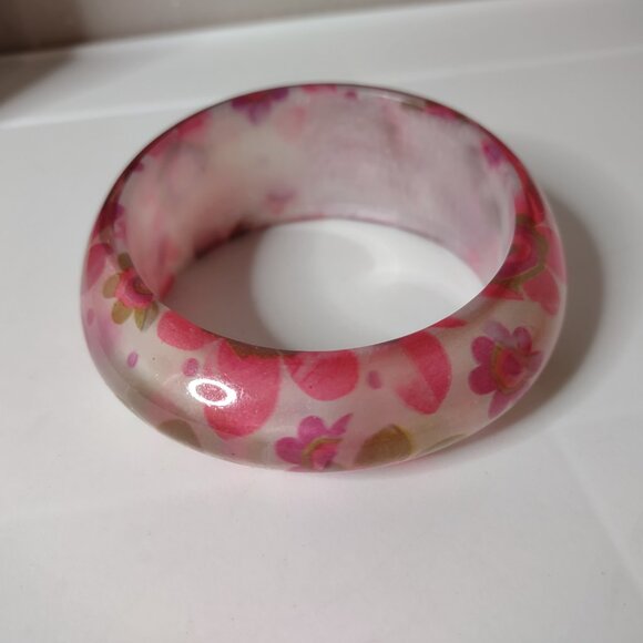 8 Inch Vintage Cute Pink Flower Bangle - Picture 9 of 11